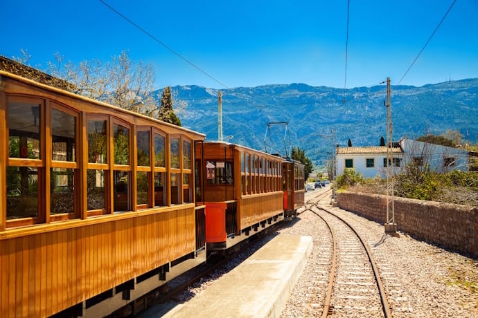 Historic wooden train near Sóller, Mallorca, Spain.