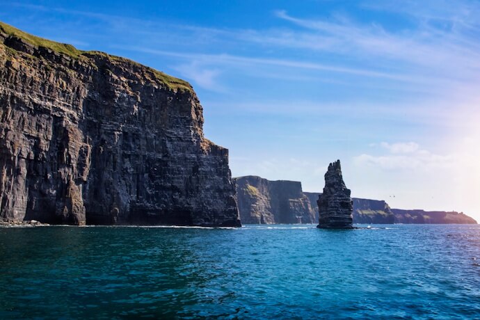 The dramatic Cliffs of Moher rising above the Atlantic Ocean, Ireland.