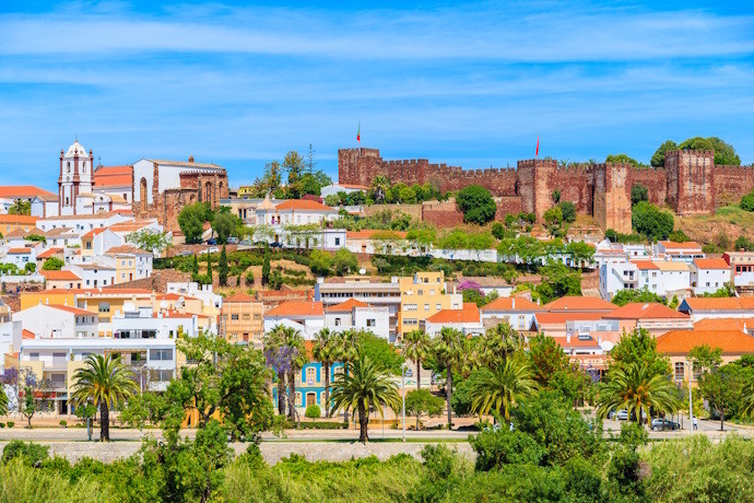 Silves landscape with castle, in Algarve, Portugal