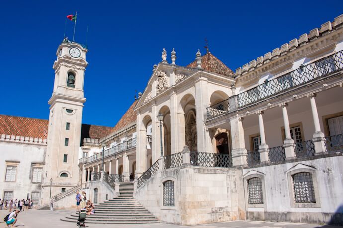 Historic University of Coimbra courtyard and clock tower