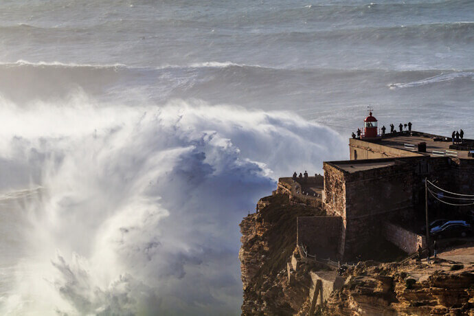 Forte de São Miguel Arcanjo in Nazaré, Portugal - famous spot to watch the big waves and the surfers