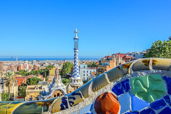 View of the city of Barcelona from Parc Guell, on a sunny day