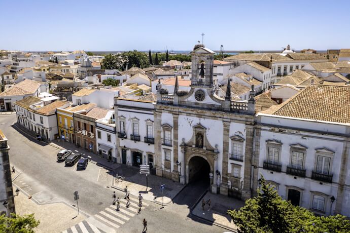 The city of Faro seen from above with Arco Da Vila in the foreground