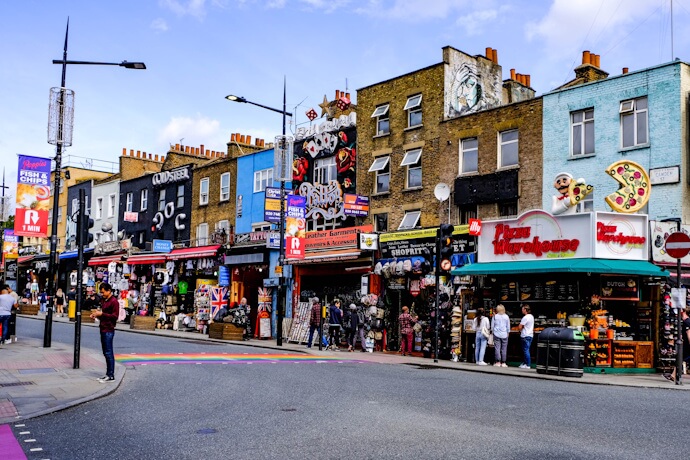Colourful Traditional Pop Art Buildings At The Thriving Visitor Centre Of Camden Town
