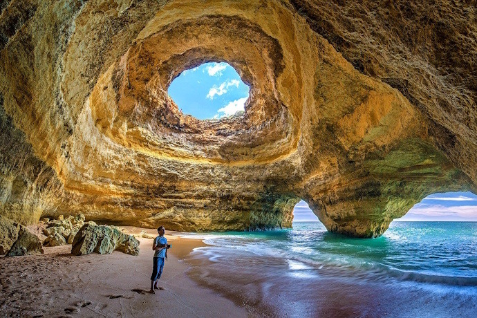 The stunning Benagil cave, in Algarve, Portugal