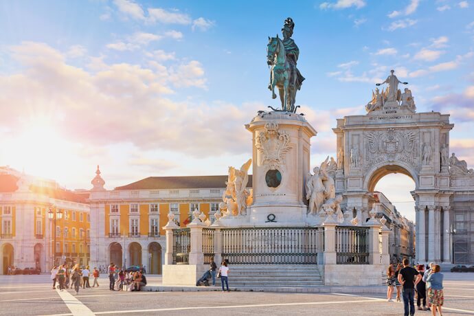 The iconic Commerce Square in Lisbon on a sunny end of day