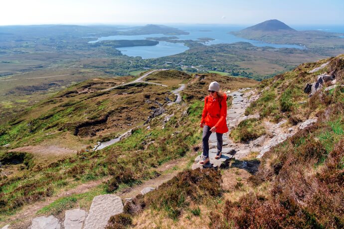 Sweeping landscape of Connemara National Park, known for its mountains, lakes, and dramatic scenery west of Galway.