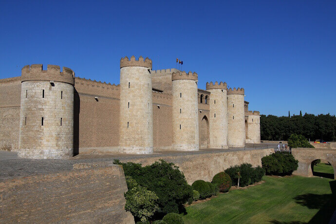 View of Aljafería Palace in Zaragoza, Spain