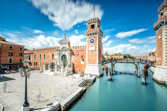 Castello waterfront and Arsenale entrance in Venice.