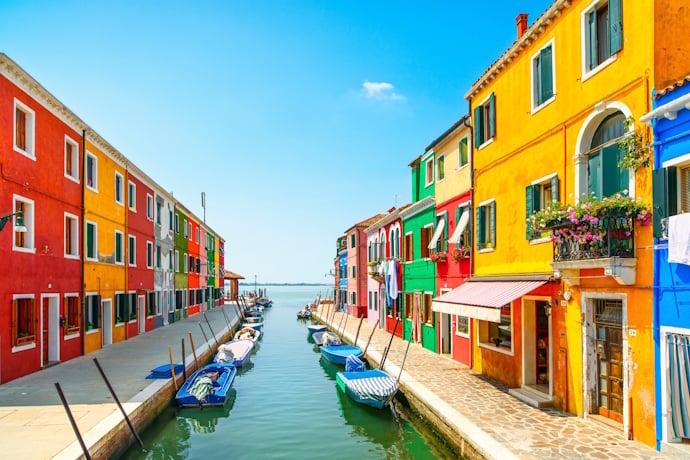 Colorful canal houses in Burano, Venice