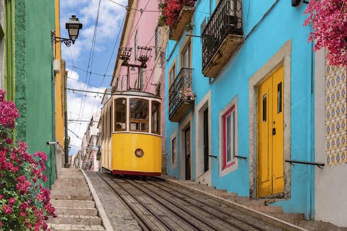 Bica funicular on Rua da Bica de Duarte Belo in Lisbon