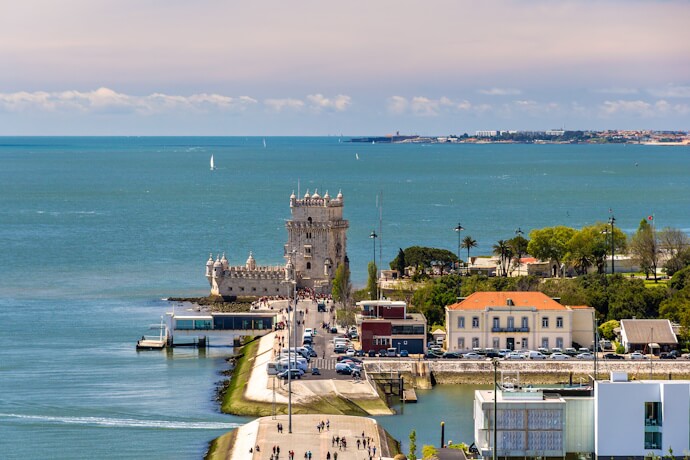 Belém Tower overlooking the Tagus River in Lisbon.