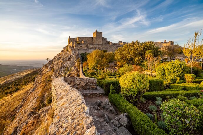 Marvão Castle and gardens overlooking the Alentejo landscape
