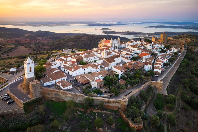 Monsaraz hilltop village overlooking Alqueva Lake in Alentejo