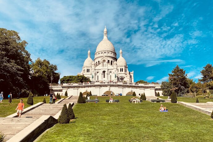 White-domed Sacré-Cœur Basilica atop Paris Montmartre hill