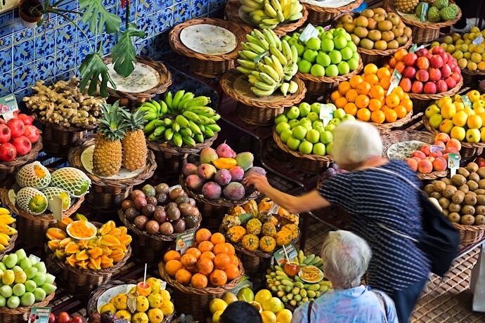 Fresh tropical fruit at Mercado dos Lavradores in Funchal, Madeira