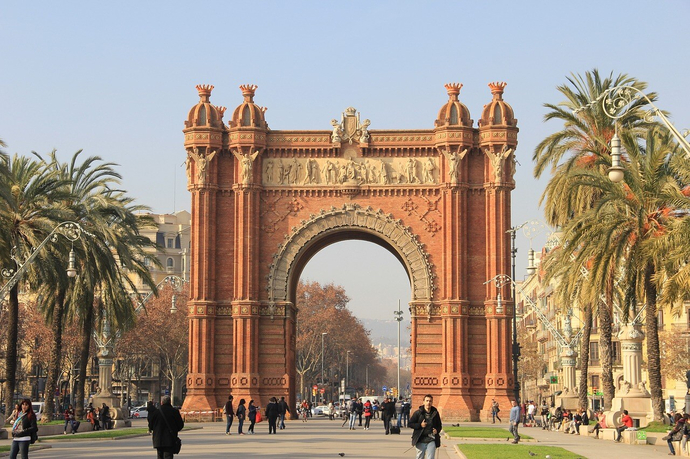 The Arc de Triomf, a memorial arch in Barcelona, Spain