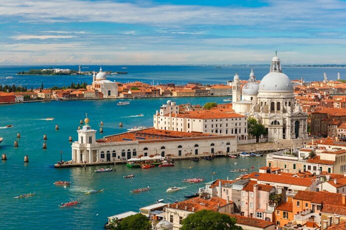 Aerial view of Venice and Santa Maria della Salute Church