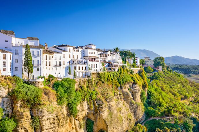 View of the typical whitewashed houses in Ronda, Spain
